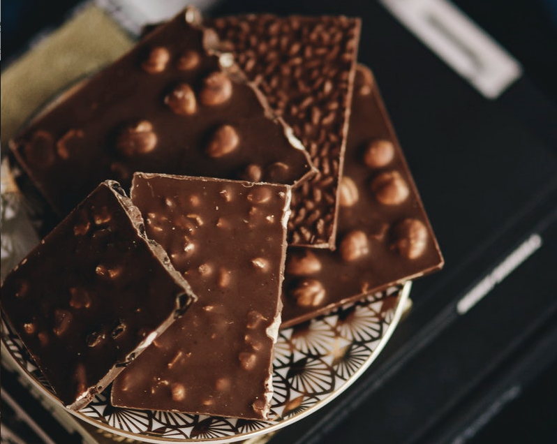 Infused chocolate bar on table